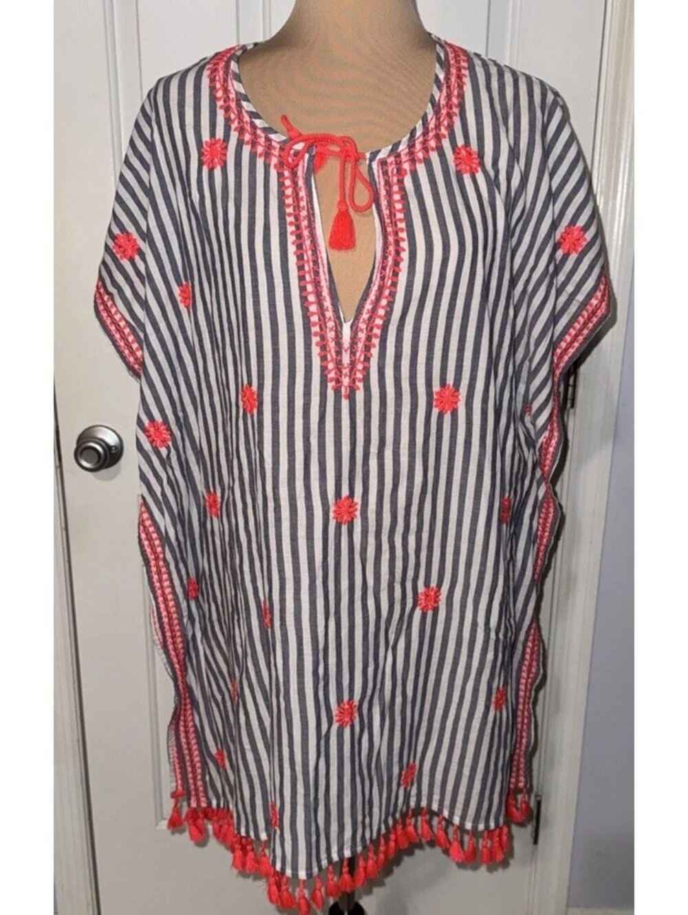 J. CREW Gray Bright Pink Striped Bohemian Blouse Shirt Top Medium